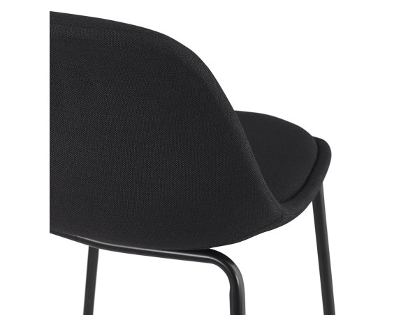 Tabouret snack mi-hauteur BULMA MINI en tissu noir et pied en métal noir