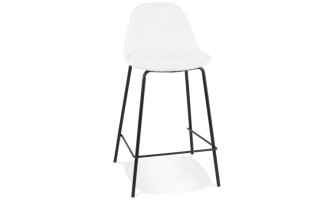 BS06590WHBL 5404028337769 Tabouret snack mi-hauteur PLUMAR MINI en tissu bouclé blanc et pied en métal noir