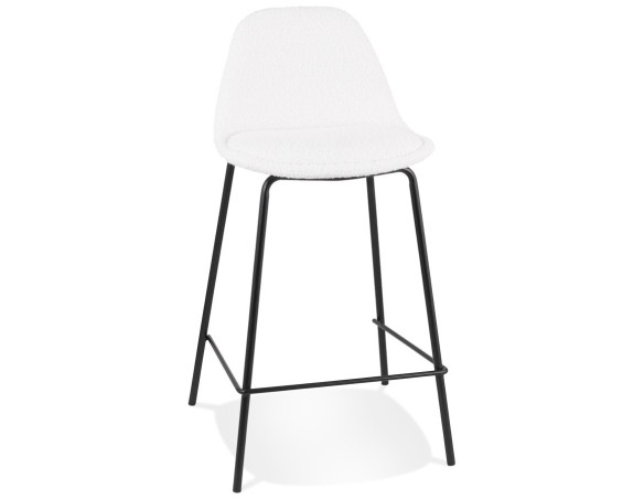 BS06590WHBL 5404028337769 Tabouret snack mi-hauteur PLUMAR MINI en tissu bouclé blanc et pied en métal noir