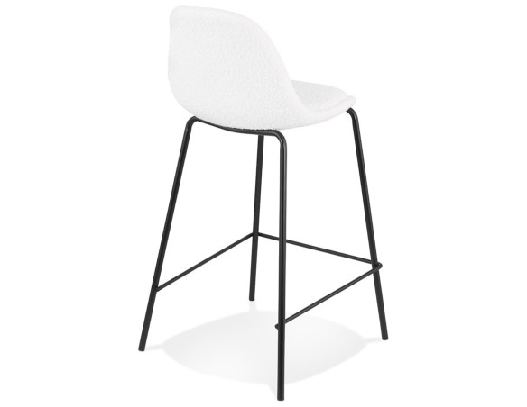Tabouret snack mi-hauteur PLUMAR MINI en tissu bouclé blanc et pied en métal noir