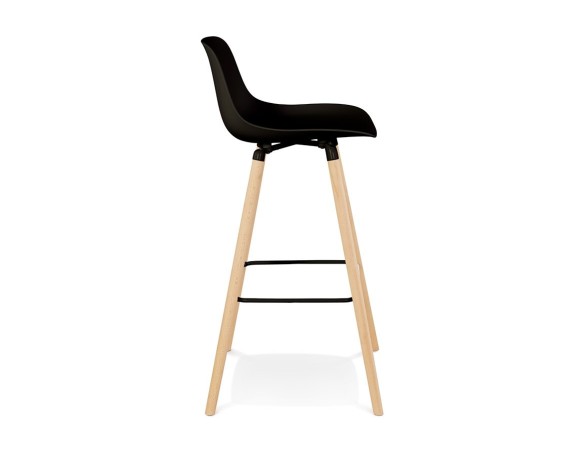 Tabouret snack mi-hauteur TATSU MINI noir avec pieds en bois naturel