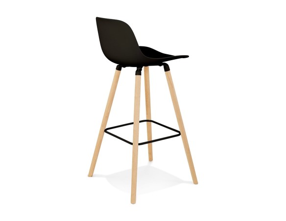 Tabouret snack mi-hauteur TATSU MINI noir avec pieds en bois naturel