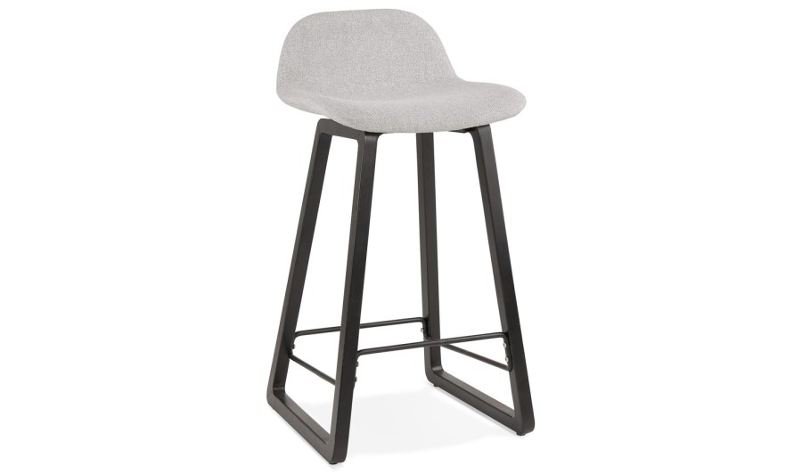 BS02730LGBL 5420072070100 Tabouret snack mi-hauteur BALTIK MINI en tissu gris clair et pieds en bois noir