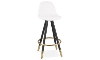 BS06280WHBL 5404028337004 Tabouret snack mi-hauteur CLARISSE MINI en tissu bouloché blanc et 4 pieds en bois noir