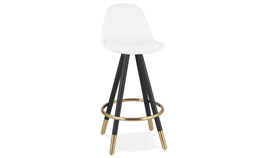 BS06280WHBL 5404028337004 Tabouret snack mi-hauteur CLARISSE MINI en tissu bouloché blanc et 4 pieds en bois noir BS06280WHBL 5404028337004 Tabouret snack mi-hauteur CLARISSE MINI en tissu bouloché blanc et 4 pieds en bois noir