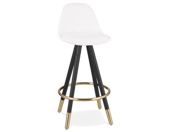 BS06280WHBL 5404028337004 Tabouret snack mi-hauteur CLARISSE MINI en tissu bouloché blanc et 4 pieds en bois noir