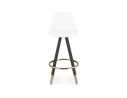 Tabouret snack mi-hauteur CLARISSE MINI en tissu bouloché blanc et 4 pieds en bois noir