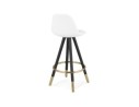 Tabouret snack mi-hauteur CLARISSE MINI en tissu bouloché blanc et 4 pieds en bois noir
