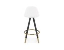 Tabouret snack mi-hauteur CLARISSE MINI en tissu bouloché blanc et 4 pieds en bois noir