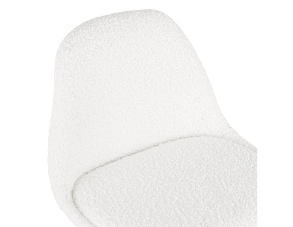 Tabouret snack mi-hauteur CLARISSE MINI en tissu bouloché blanc et 4 pieds en bois noir