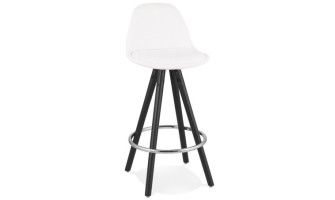 BS06300WHBL 5404028337042 Tabouret snack mi-hauteur FLORENCE MINI en tissu bouloché blanc et 4 pieds en bois noir