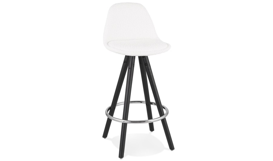 BS06300WHBL 5404028337042 Tabouret snack mi-hauteur FLORENCE MINI en tissu bouloché blanc et 4 pieds en bois noir BS06300WHBL 5404028337042 Tabouret snack mi-hauteur FLORENCE MINI en tissu bouloché blanc et 4 pieds en bois noir