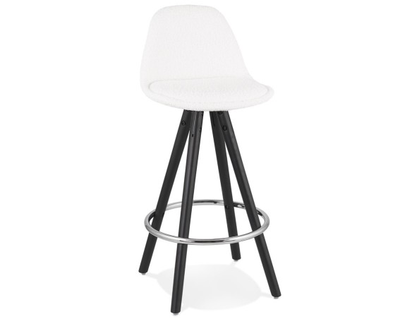 BS06300WHBL 5404028337042 Tabouret snack mi-hauteur FLORENCE MINI en tissu bouloché blanc et 4 pieds en bois noir