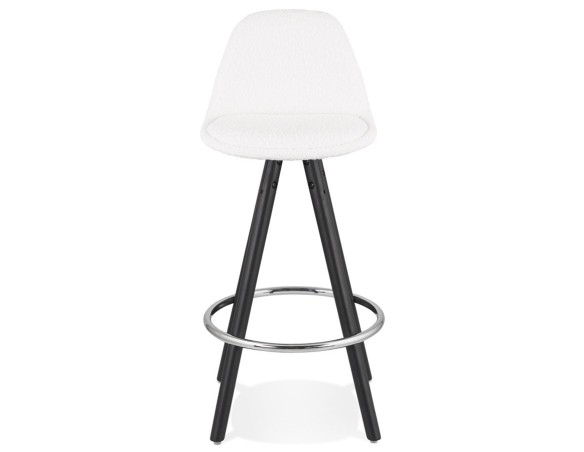 Tabouret snack mi-hauteur FLORENCE MINI en tissu bouloché blanc et 4 pieds en bois noir