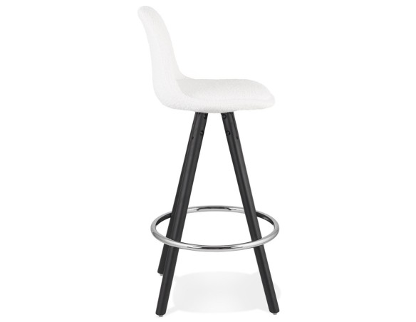 Tabouret snack mi-hauteur FLORENCE MINI en tissu bouloché blanc et 4 pieds en bois noir