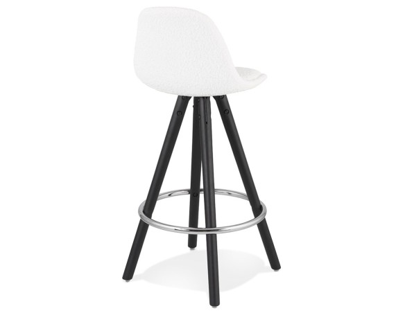 Tabouret snack mi-hauteur FLORENCE MINI en tissu bouloché blanc et 4 pieds en bois noir