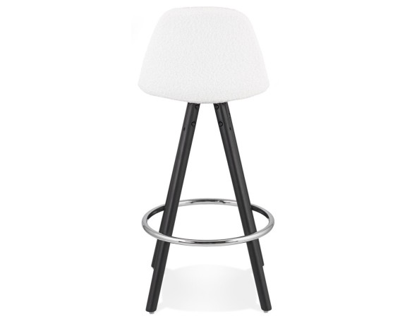 Tabouret snack mi-hauteur FLORENCE MINI en tissu bouloché blanc et 4 pieds en bois noir