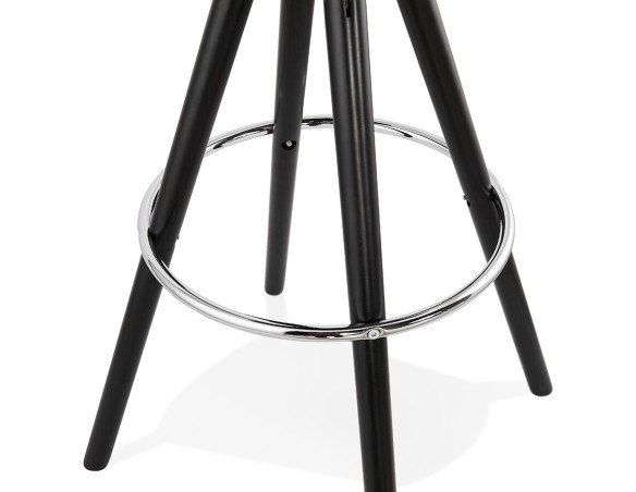Tabouret snack mi-hauteur FLORENCE MINI en tissu bouloché blanc et 4 pieds en bois noir