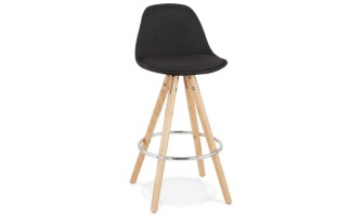 BS04060BLNA 5420072093307 Tabouret snack mi-hauteur design DANI MINI en tissu noir et pieds en bois naturel