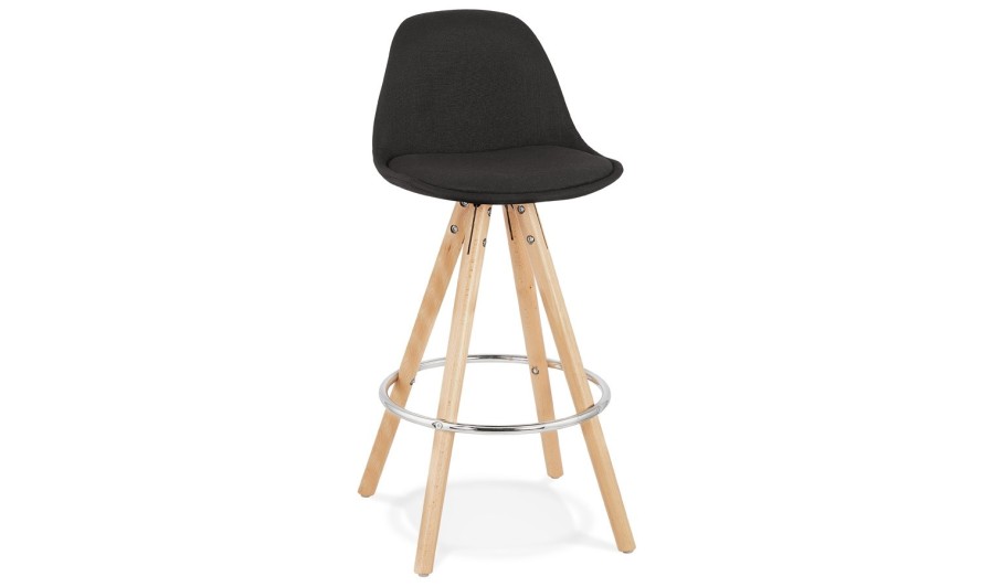 BS04060BLNA 5420072093307 Tabouret snack mi-hauteur design DANI MINI en tissu noir et pieds en bois naturel