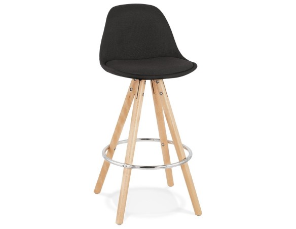 BS04060BLNA 5420072093307 Tabouret snack mi-hauteur design DANI MINI en tissu noir et pieds en bois naturel