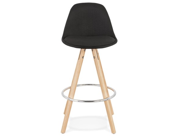 Tabouret snack mi-hauteur design DANI MINI en tissu noir et pieds en bois naturel