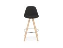 Tabouret snack mi-hauteur design DANI MINI en tissu noir et pieds en bois naturel