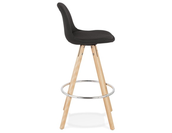 Tabouret snack mi-hauteur design DANI MINI en tissu noir et pieds en bois naturel