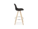 Tabouret snack mi-hauteur design DANI MINI en tissu noir et pieds en bois naturel