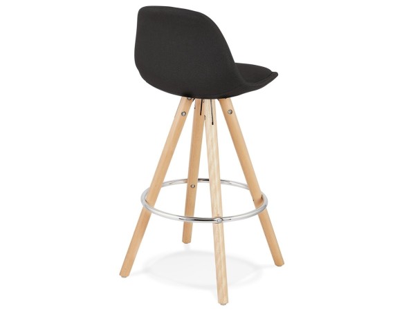 Tabouret snack mi-hauteur design DANI MINI en tissu noir et pieds en bois naturel