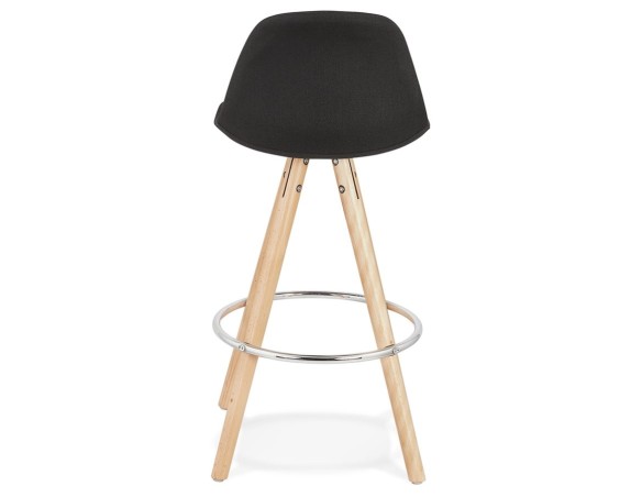 Tabouret snack mi-hauteur design DANI MINI en tissu noir et pieds en bois naturel