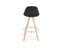 Tabouret snack mi-hauteur design DANI MINI en tissu noir et pieds en bois naturel