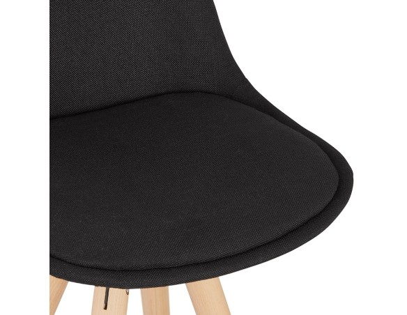 Tabouret snack mi-hauteur design DANI MINI en tissu noir et pieds en bois naturel