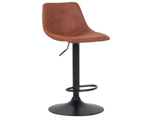 Tabouret réglable design OMALET en microfibre brune et pied en métal noir
