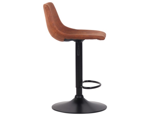 Tabouret réglable design OMALET en microfibre brune et pied en métal noir