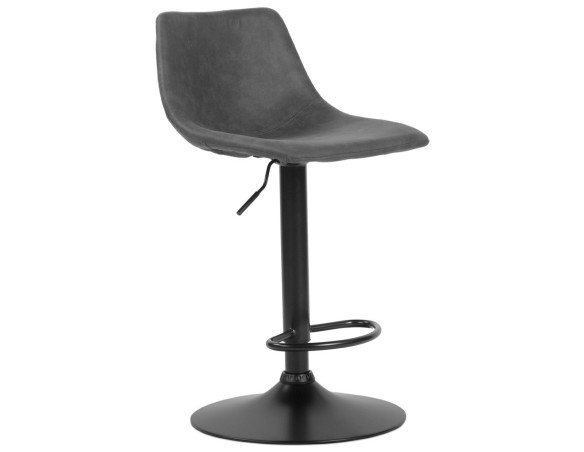 Tabouret réglable design OMALET en microfibre gris foncé et pied en métal noir