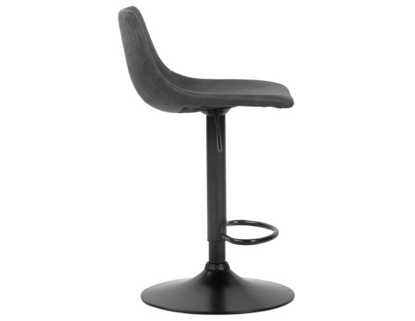 Tabouret réglable design OMALET en microfibre gris foncé et pied en métal noir