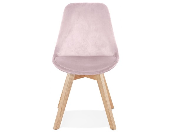 Chaise en velours rose JOE avec structure en bois naturel