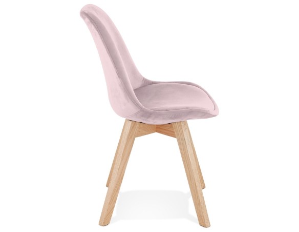 Chaise en velours rose JOE avec structure en bois naturel