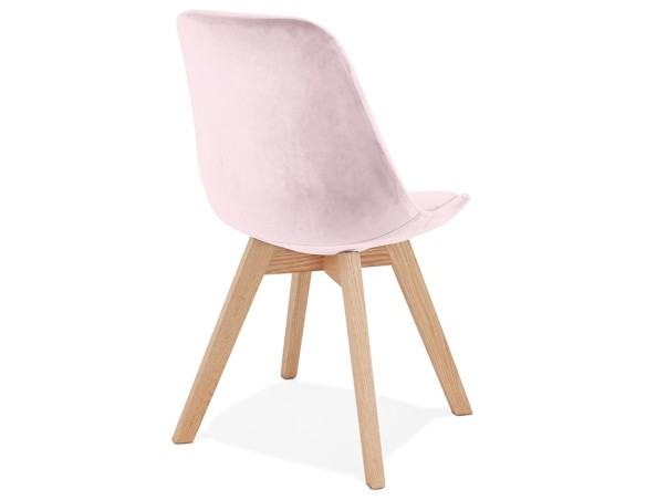 Chaise en velours rose JOE avec structure en bois naturel
