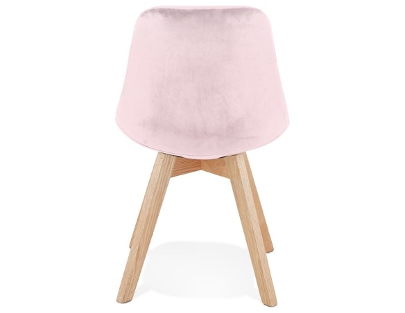 Chaise en velours rose JOE avec structure en bois naturel