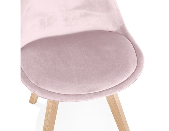 Chaise en velours rose JOE avec structure en bois naturel