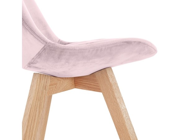Chaise en velours rose JOE avec structure en bois naturel