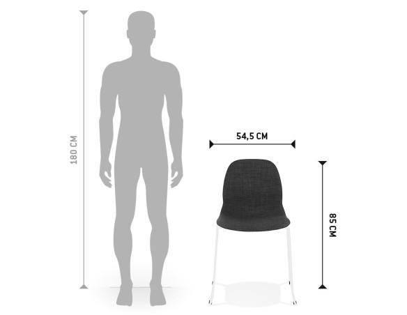 Chaise design DISTRIKT en tissu gris foncé avec pieds en métal blanc