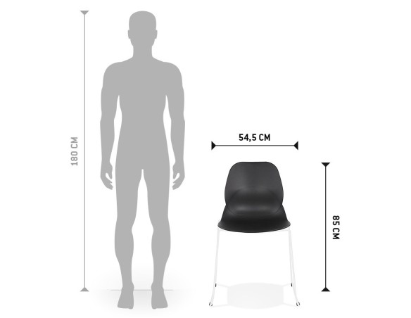 Chaise design NUMERIK noire avec pieds en métal blanc