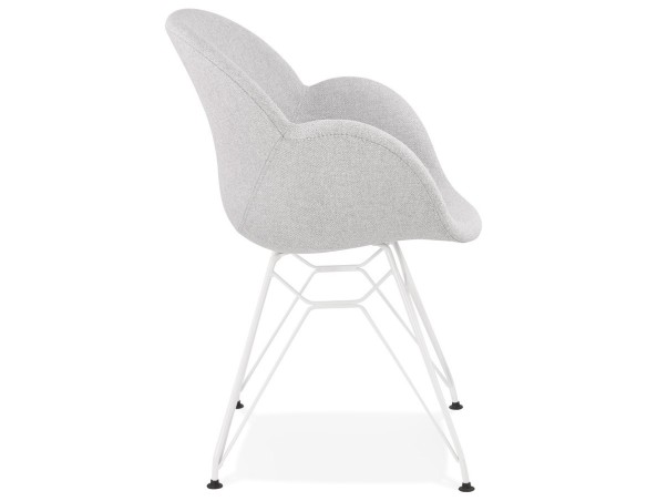 Chaise moderne ATOL en tissu gris clair avec pieds en métal blanc