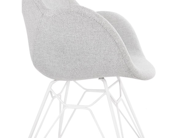 Chaise moderne ATOL en tissu gris clair avec pieds en métal blanc