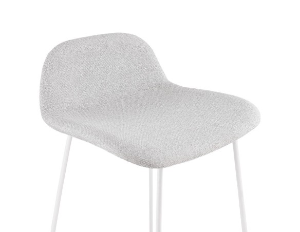 Tabouret snack mi-hauteur MOSKOW MINI en tissu gris clair et pieds en métal blanc