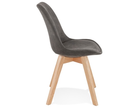 Chaise en microfibre grise AXEL avec structure en bois finition naturelle