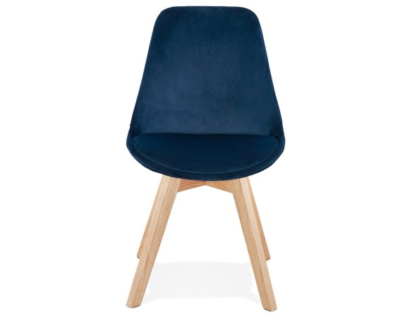 Chaise en velours bleu JOE avec structure en bois naturel